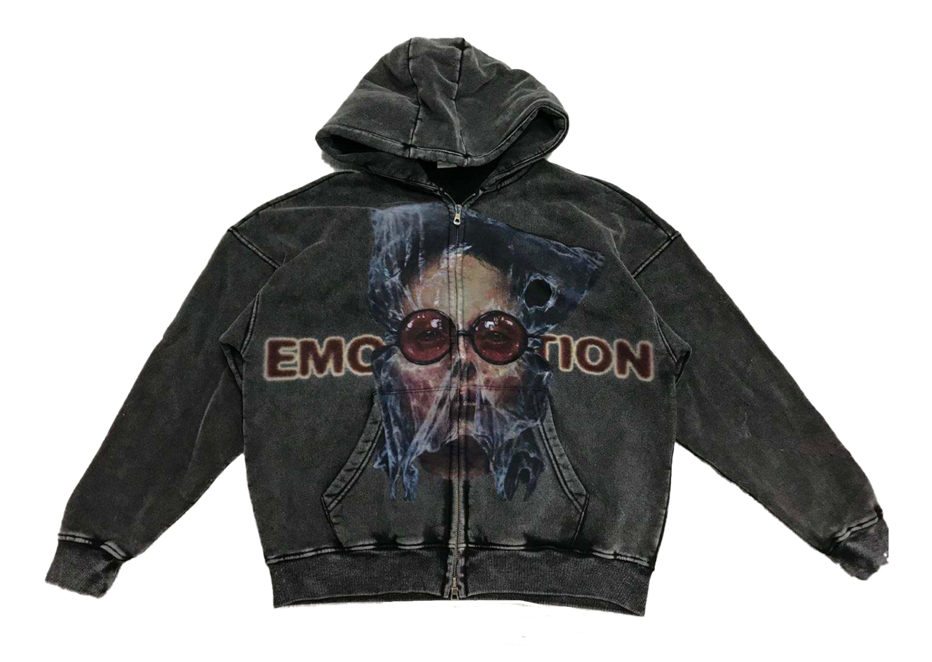 EMOTIONLESS ZIP UP HOODIE VINTAGE WASHED BLACK